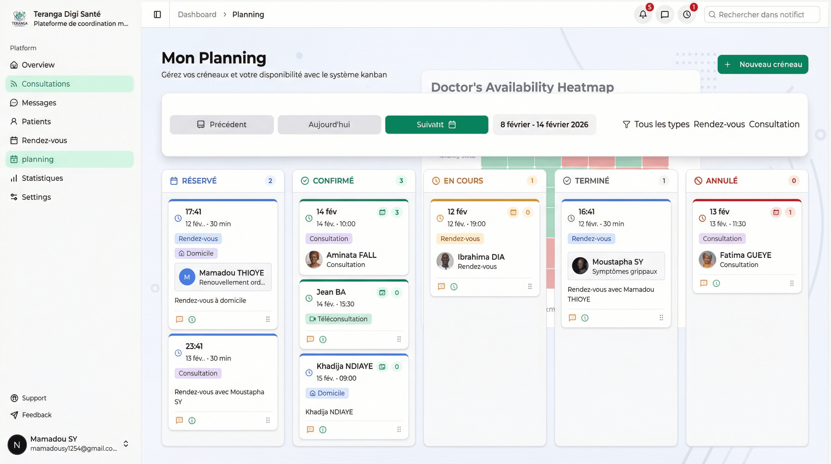 Planning médecin - Calendrier et rendez-vous